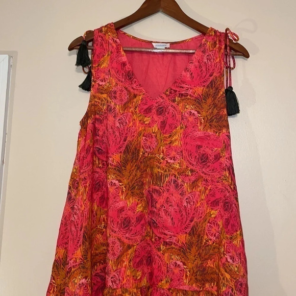 Sundance womens dress Medium 8 10 midi vneck drop waist ruffle asymmetrical pink - Picture 3 of 8